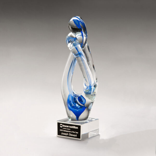 Contemporary Art Glass Sculpture with Blue Accent