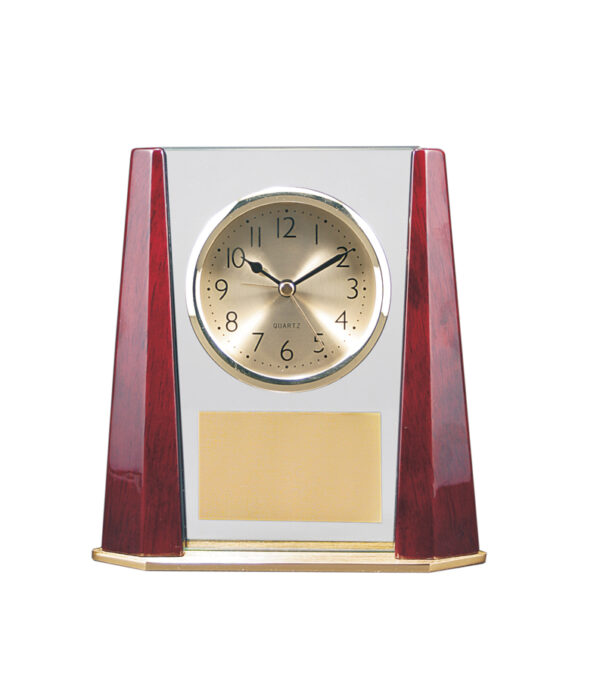 6 3/4  x 7 1/8 Glass & Piano Finish Clock with Bevel Columns