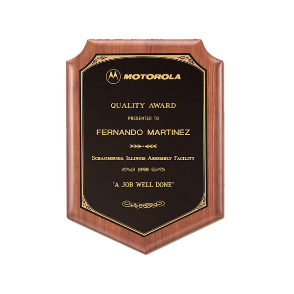 American Walnut Plaque with Black Brass Plate and Printed Border