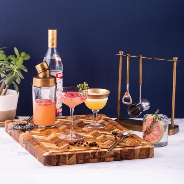Edge Grain Teak Herringbone Cutting and Serving Board - Image 2